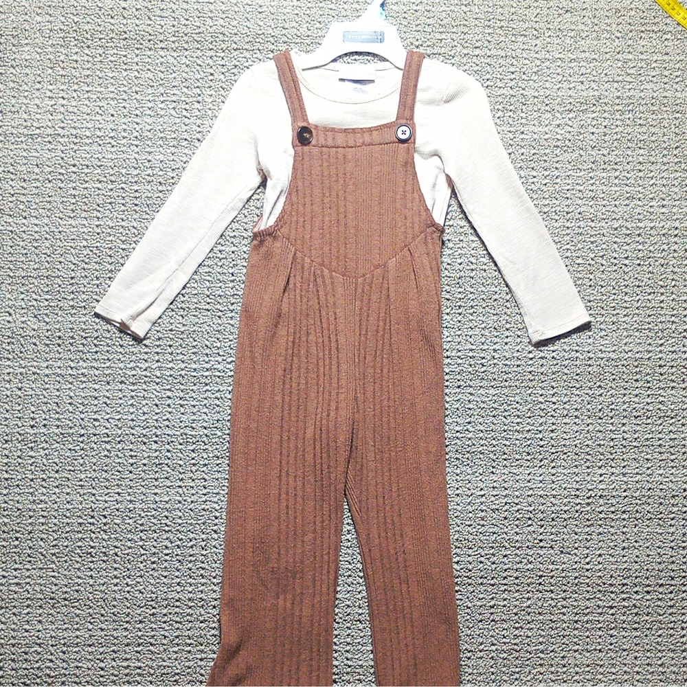 Bonnie Jean Girls 2pc Ribbed Knit Overalls & Long Sleeve Top Size 5. #K10